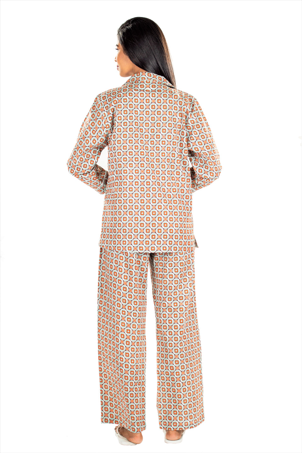 Women's Cotton Nightsuit - Rubic Grey Orange