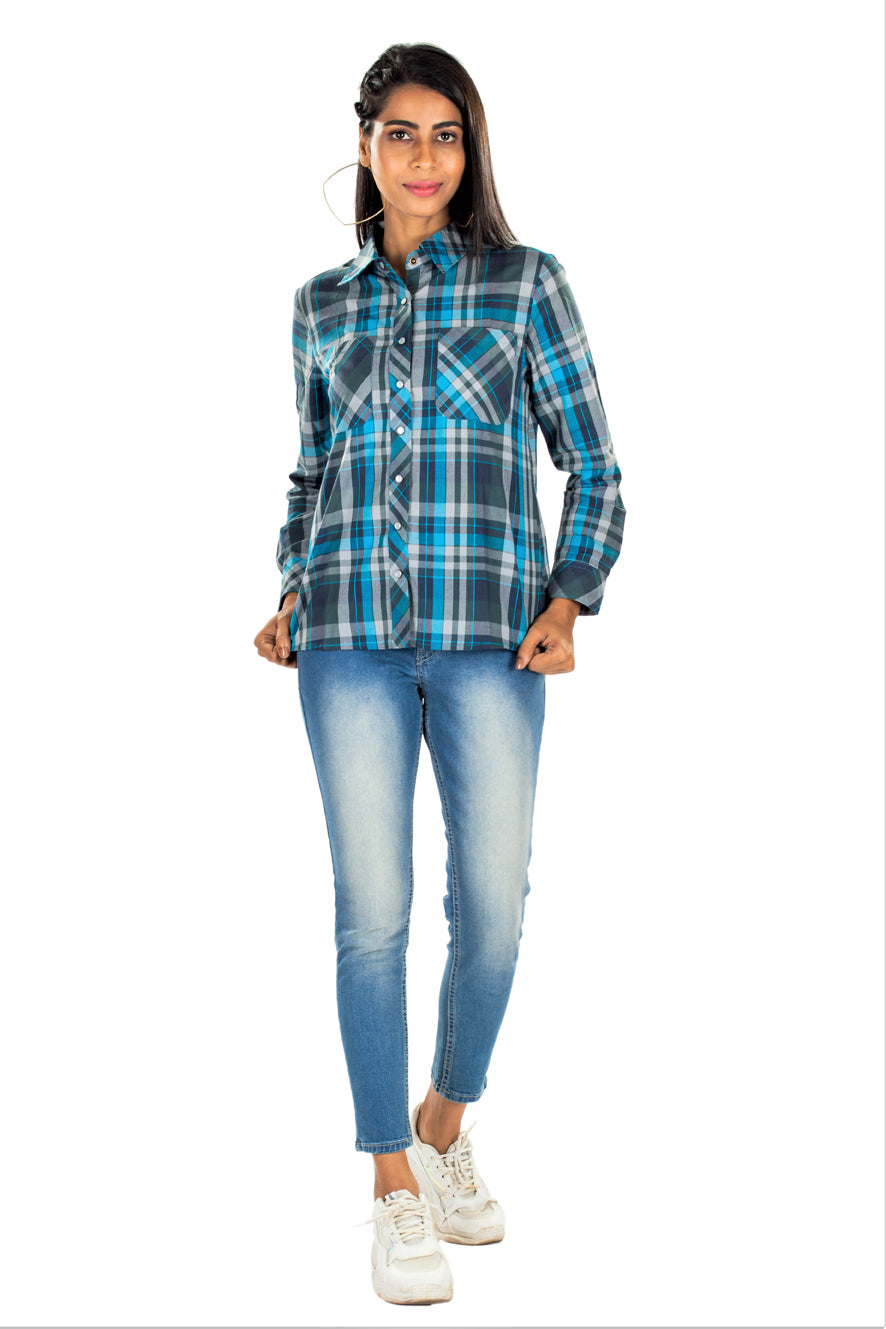 Women's Plaids Check Winter Shirt Blue