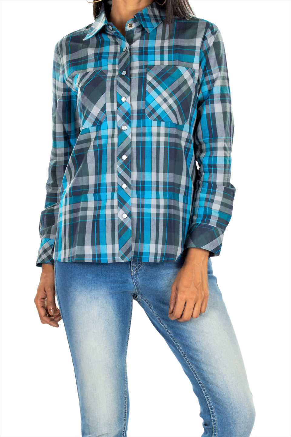 Women's Plaids Check Winter Shirt Blue