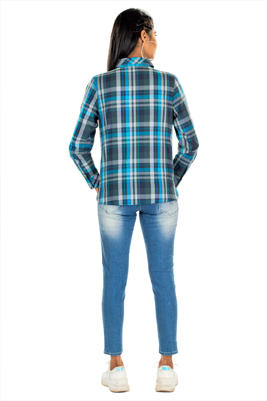 Women's Plaids Check Winter Shirt Blue