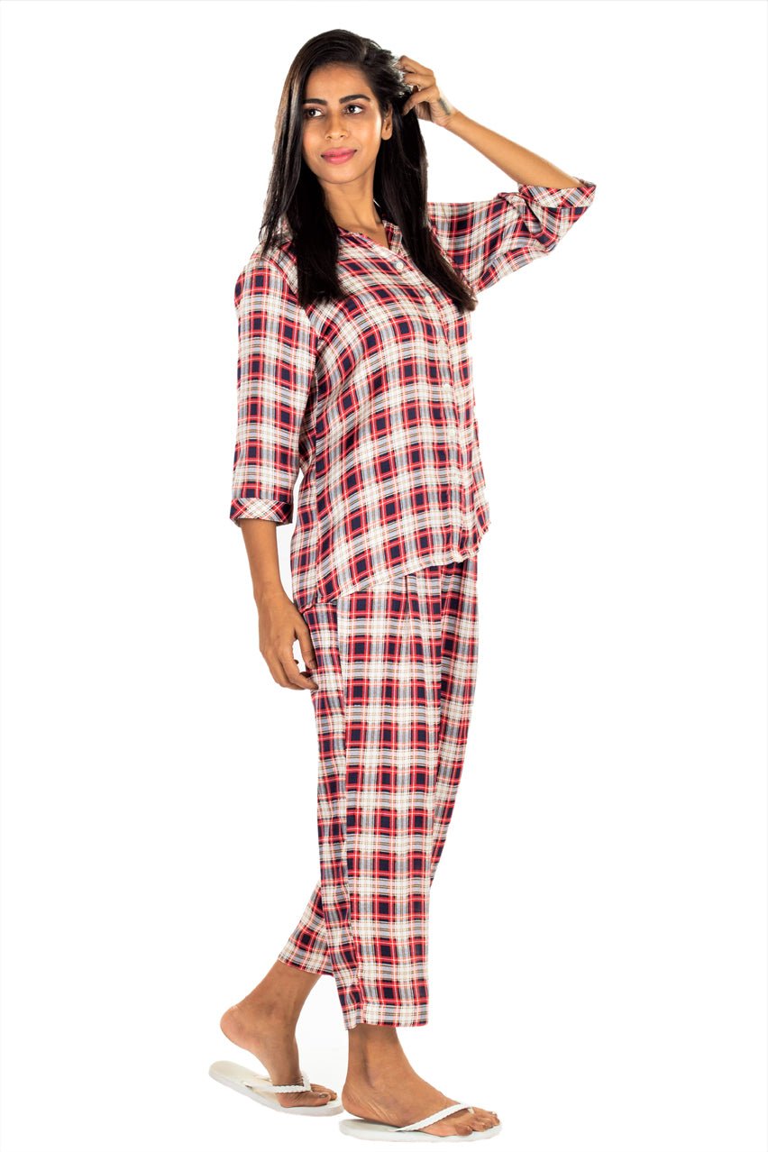 Women's Tartan Satin 3 Pcs Loungewear