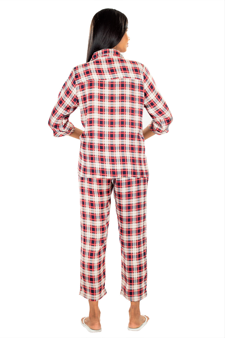 Women's Tartan Satin 3 Pcs Loungewear