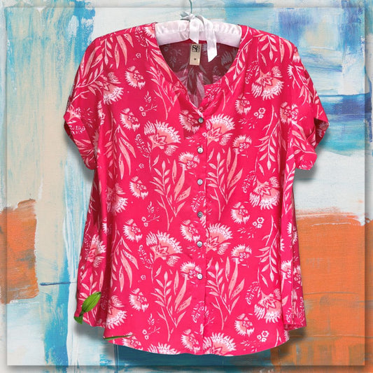 Women's Button Down Lounge Top - Moroccan Rose