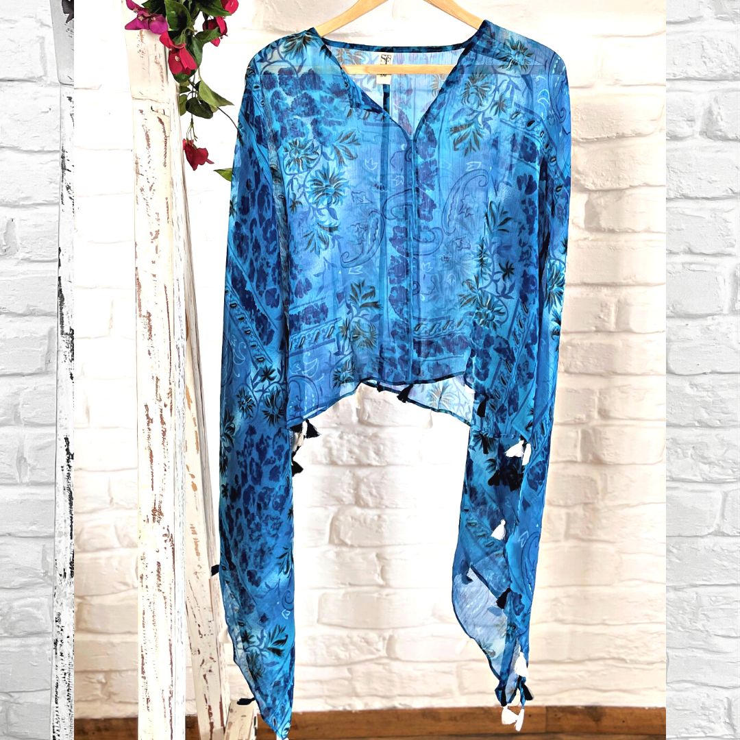 Chiffon tassel Kimono Top - Lucia Blue