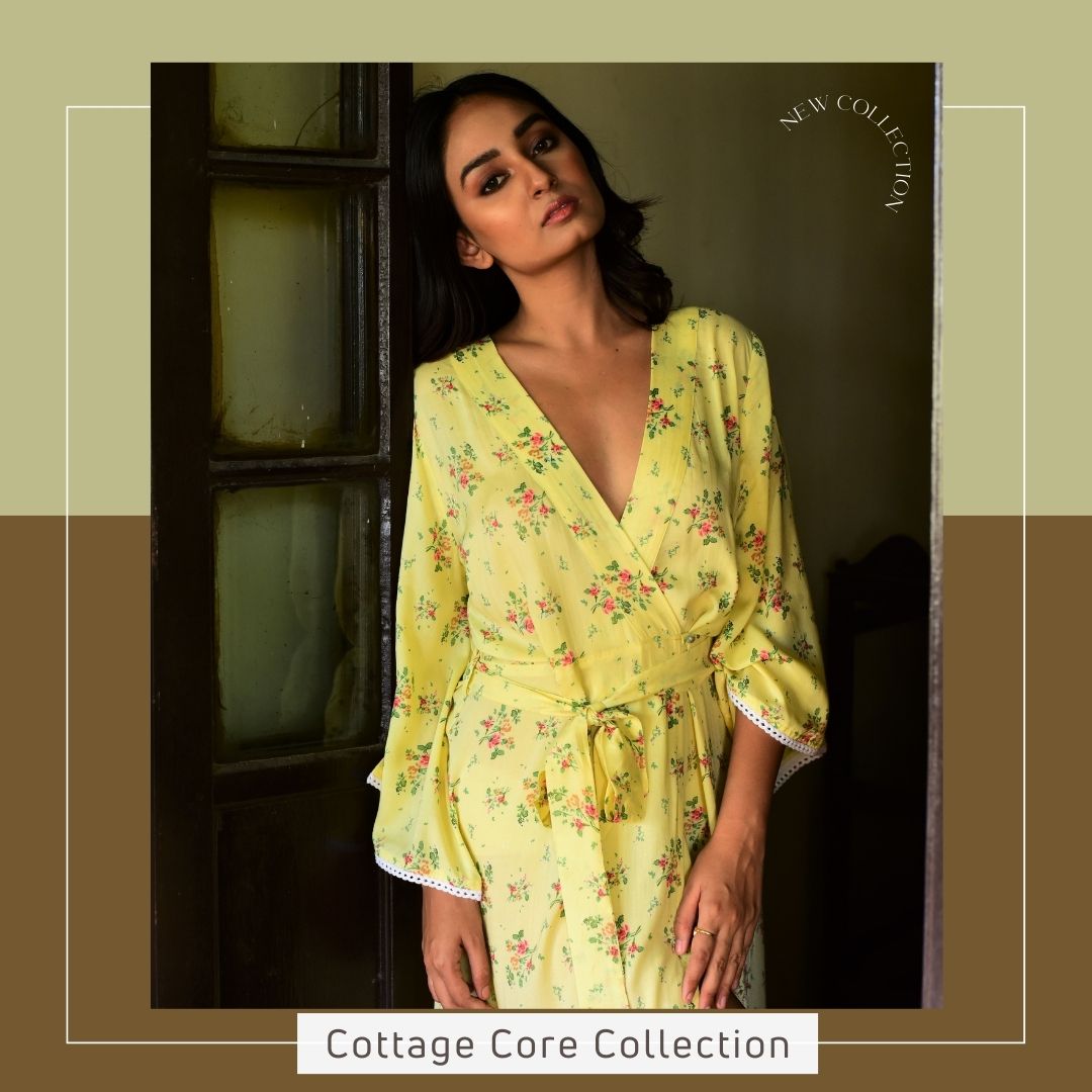 Women's CottageCore Modal Home Dress/ROBE - Butter