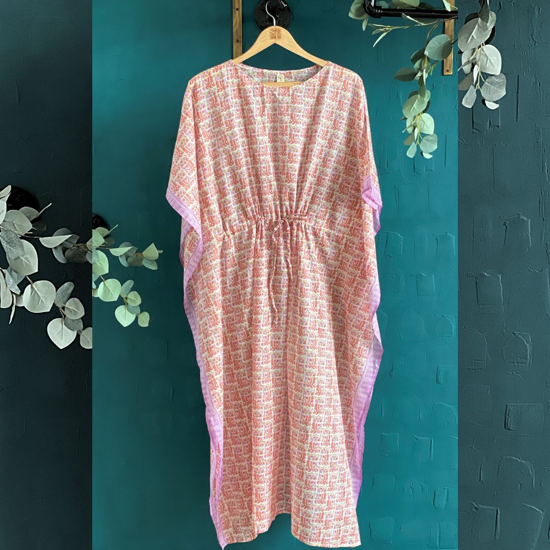 Cotton Long Kaftan - Isadora Coral