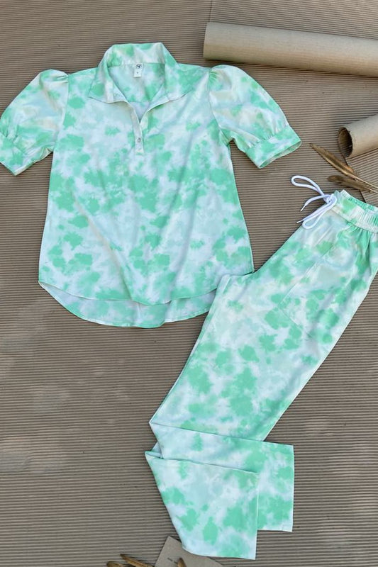 Women's TIE- n- DYE - Shirt Co-Ord Set - Seafoam Green