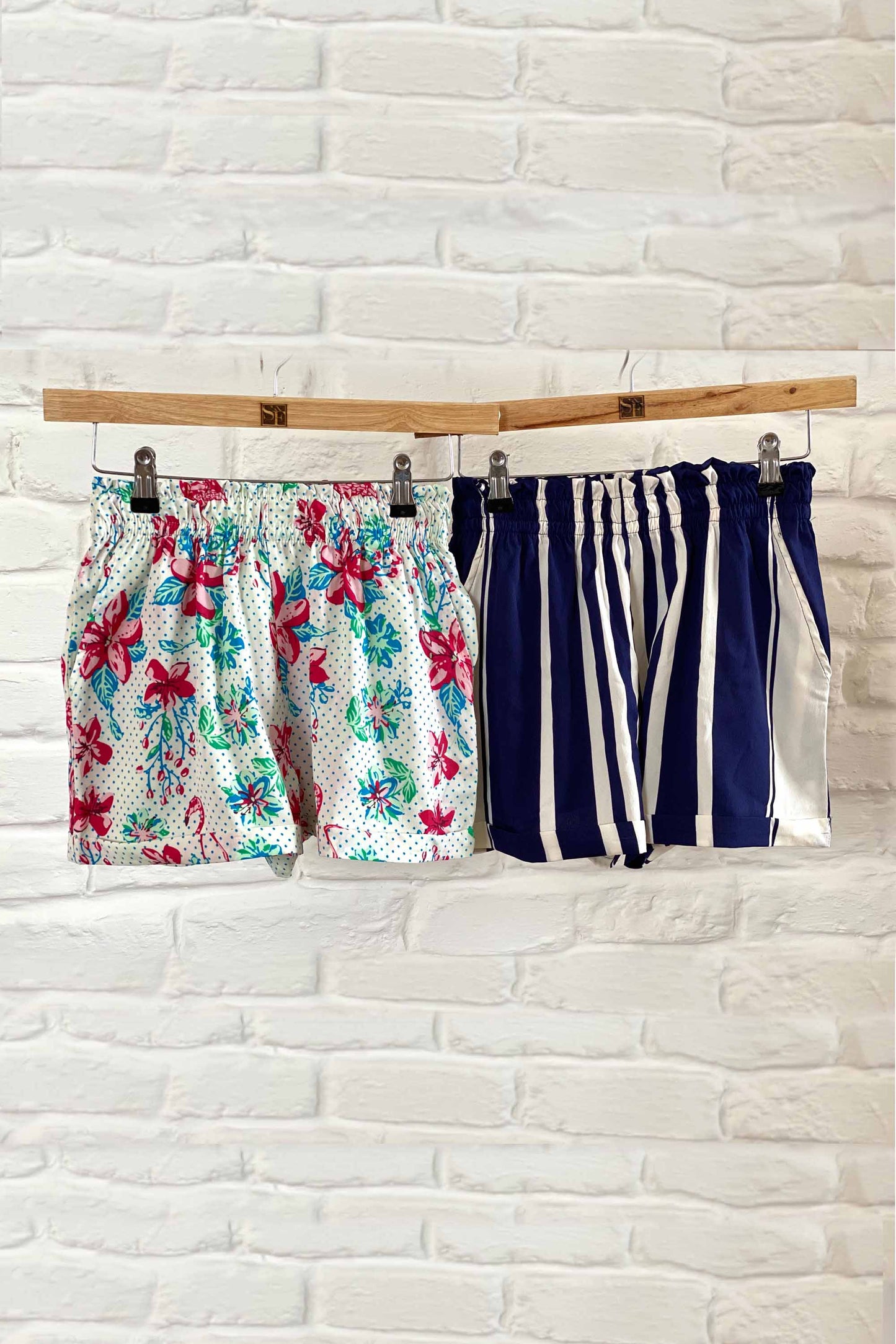 Women's Crepe Shorts Combo (Pack of 2) - Flamingo White & Cruise Navy