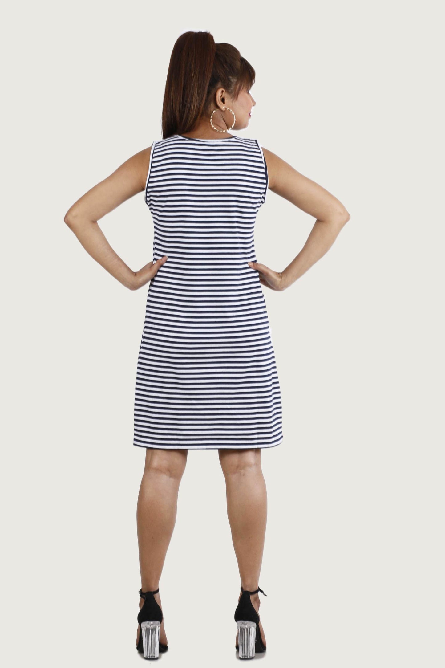 Womens Stripe Sleeveless Short Dress