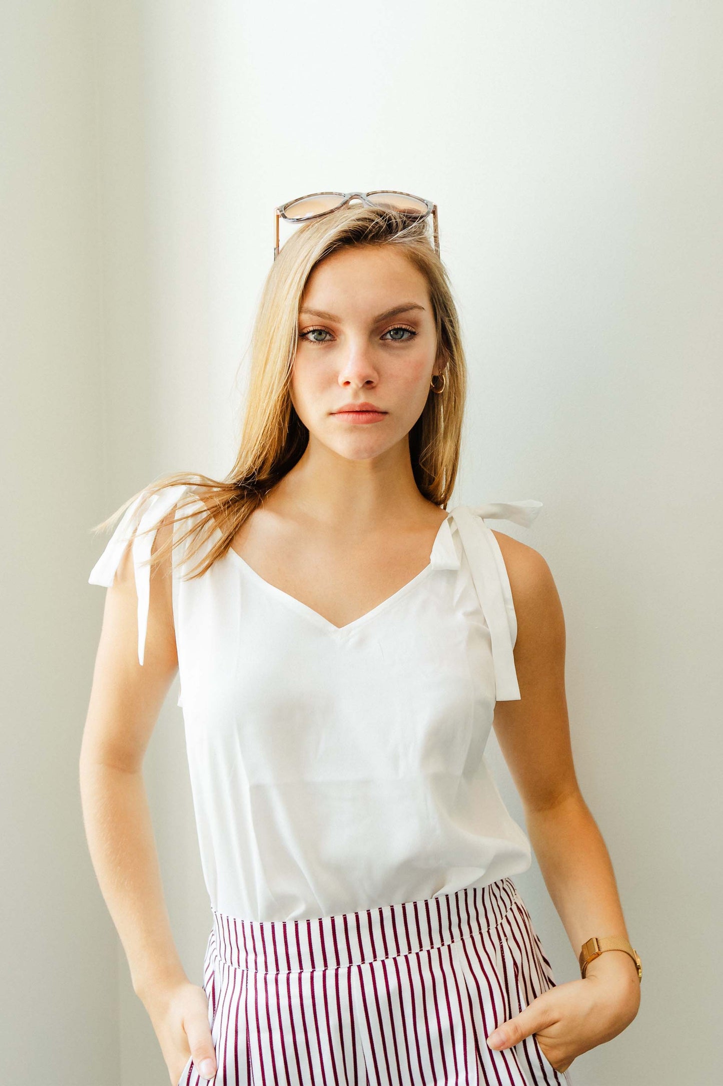 Women's White Top With Bow Ties