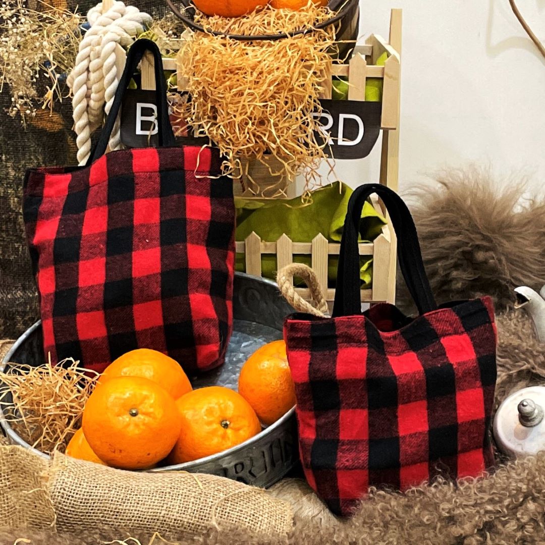 Mini Totes with Buffalo Checks - Set of 2