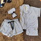 Modal Nightsuit Set - Vintage Stripes (Night Shirt, Pyjama/ Shorts, Sleeping Mask and Pouch)