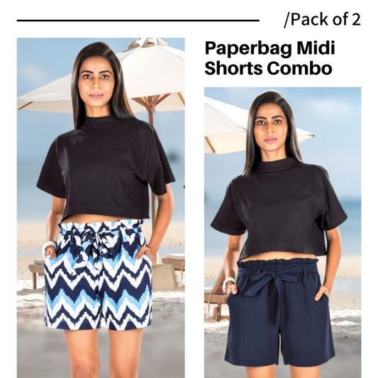 Paperbag Midi Shorts Combo (Pack of 2) – Heartbeat Blue & Navy