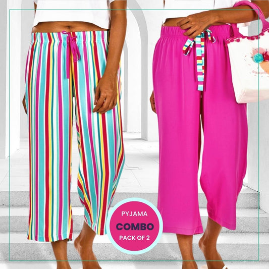 Women's Ankle Length Pyjama Combo (Pack of 2) - Candy Stripes