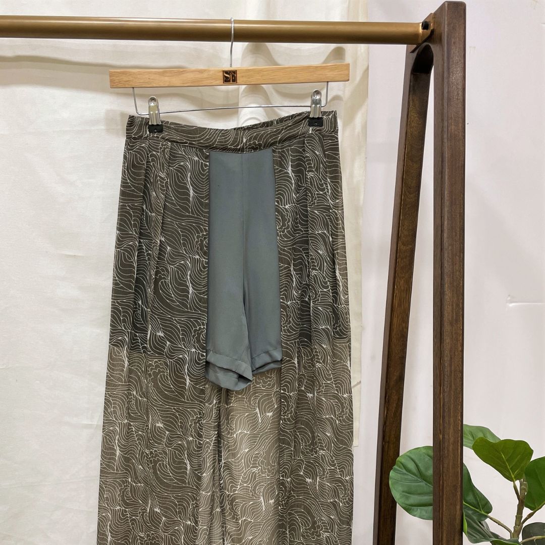 Shorts With Mock Wrap Sarong - Sand Grey