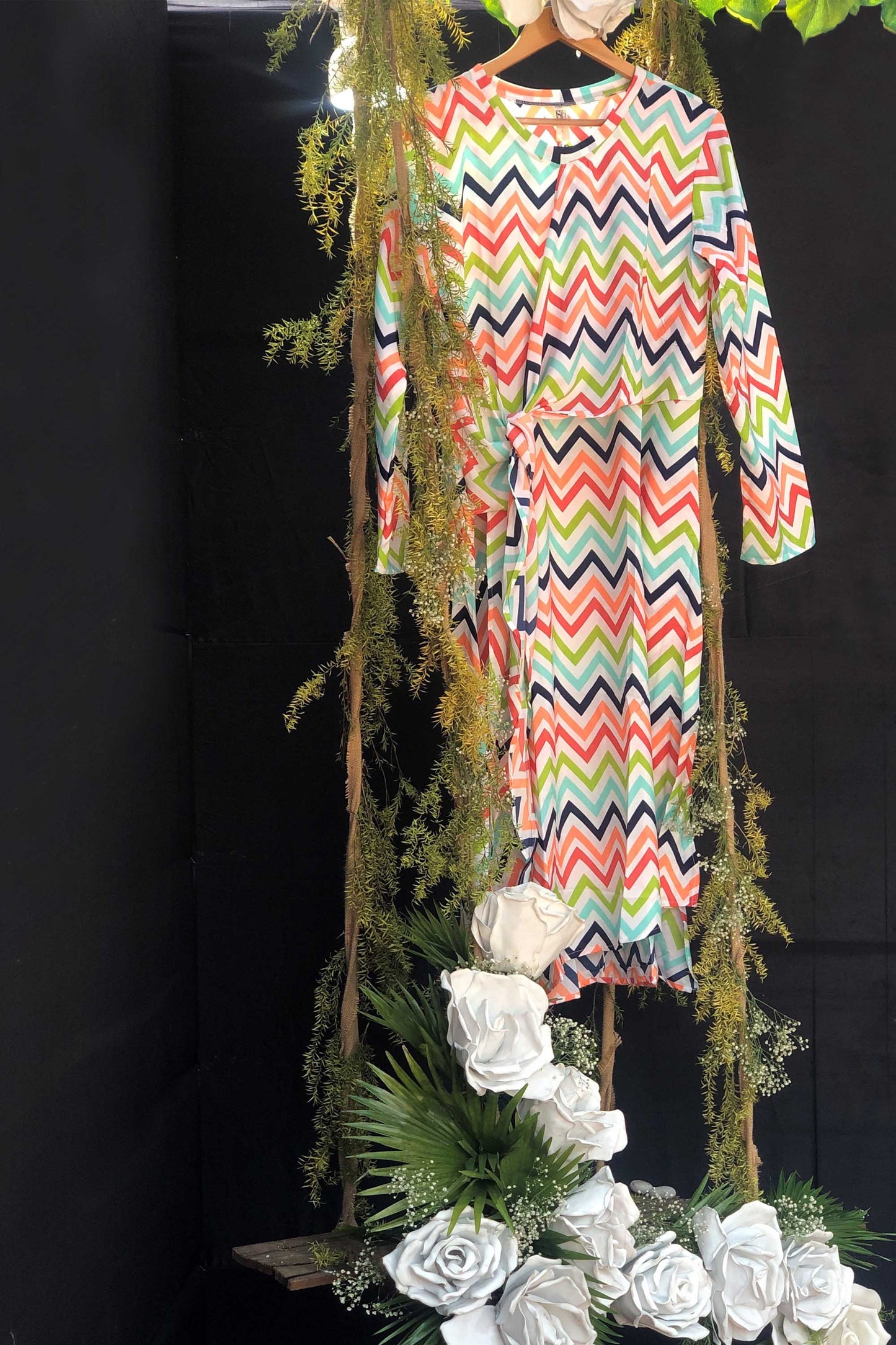 Women's Multicolour Chevron Printed Long Dress
