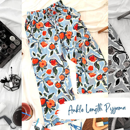 Women's Ankle-Length Pyjama - Blotched Blossom Blue