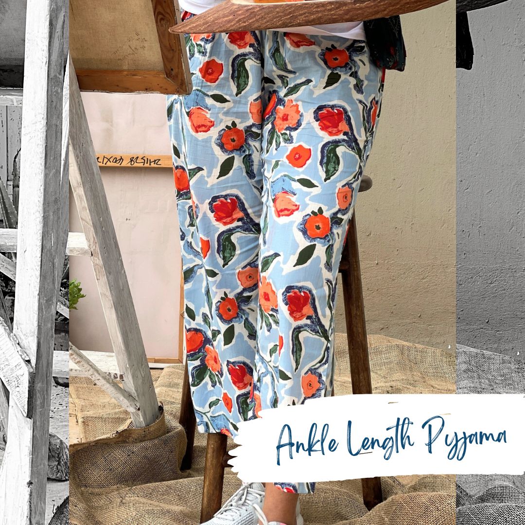 Women's Ankle-Length Pyjama - Blotched Blossom Blue