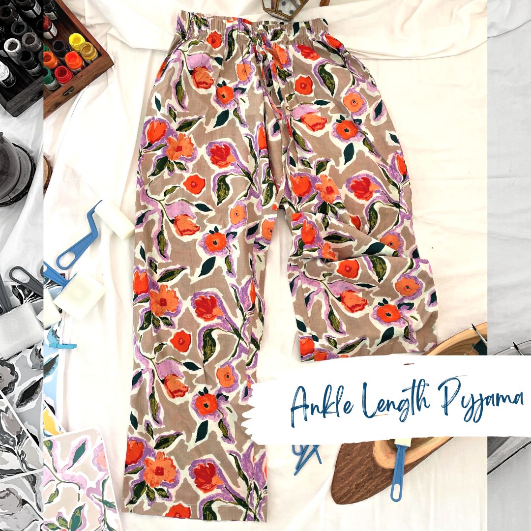 Women's Ankle-Length Pyjama - Blotched Blossom Lavender