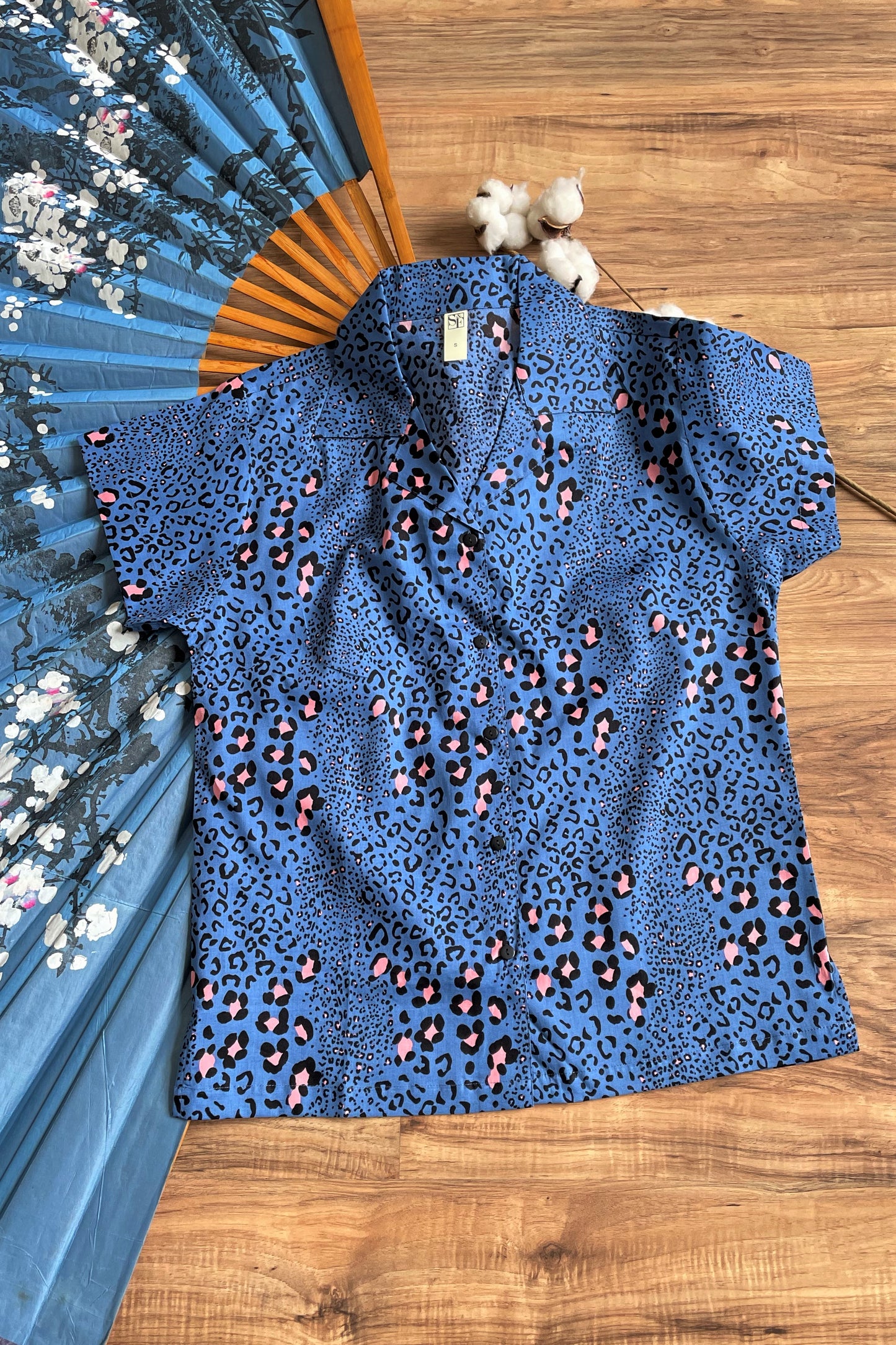 Women's Cotton Nightsuit - Leopard Blue