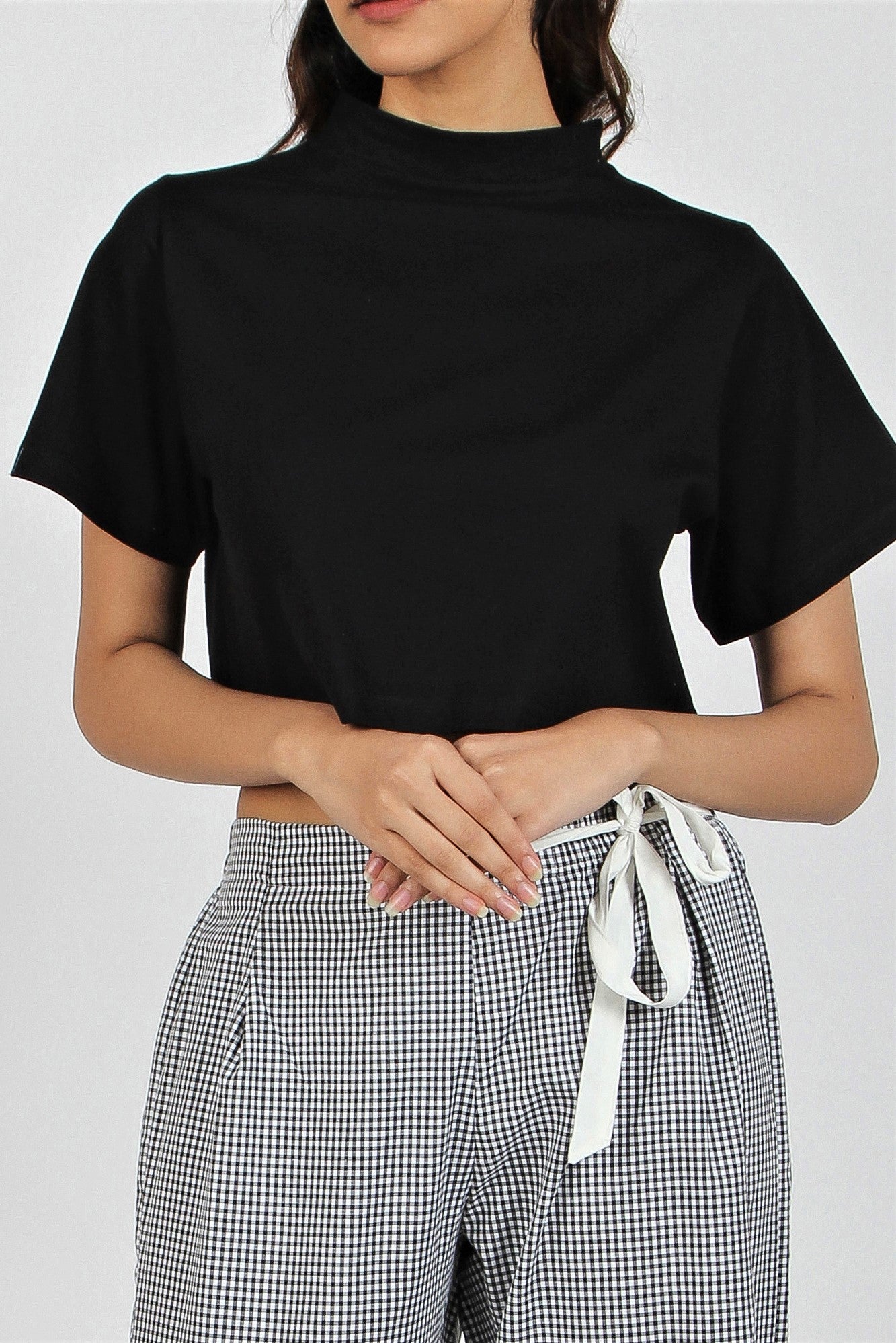 Women's Cropped Pants - Gingham Black White