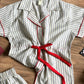 Women's Half Sleeves Shirt with Shorts Nightsuit - Ecru Navy Stripes