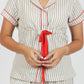Women's Half Sleeves Shirt with Shorts Nightsuit - Ecru Navy Stripes