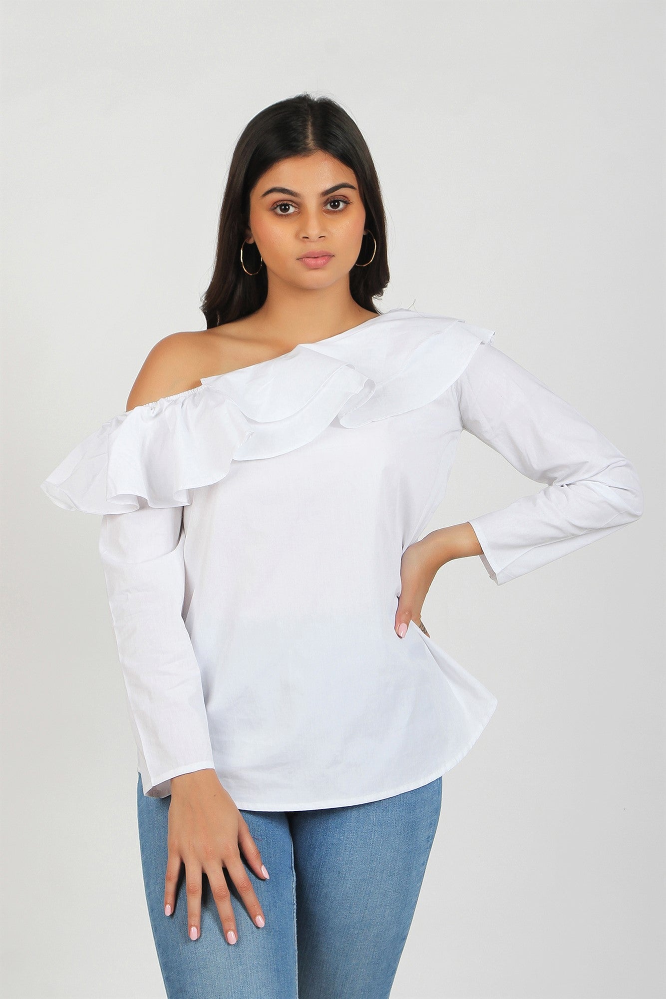 Women's One-Shoulder Top - White