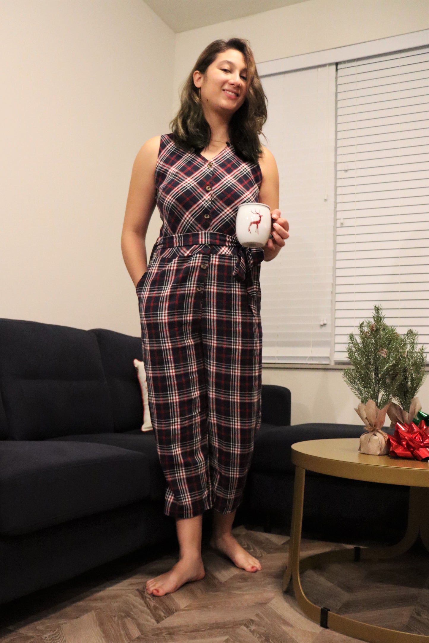 Women's Plaid Jumpsuit - Leh Navy