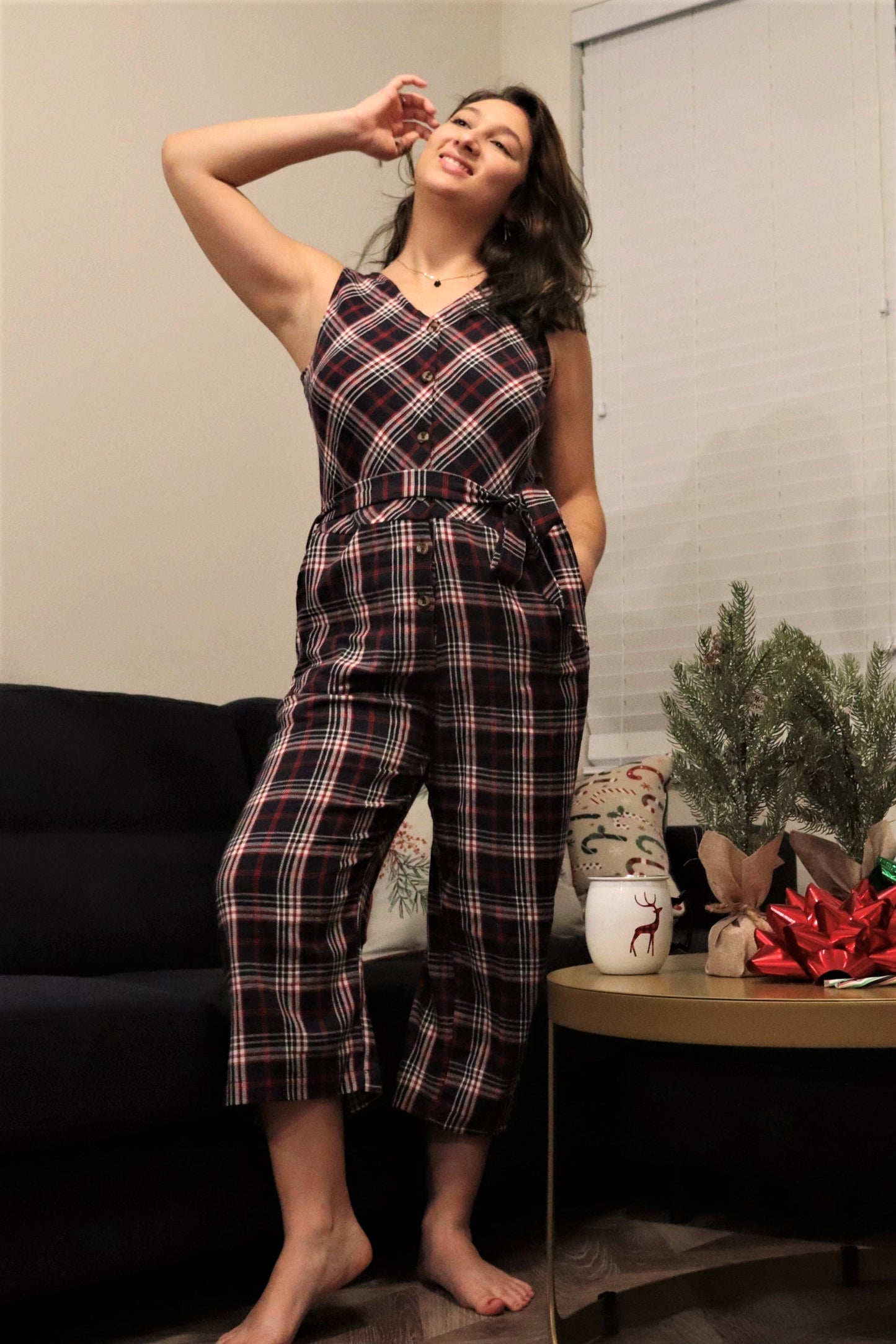 Women's Plaid Jumpsuit - Leh Navy