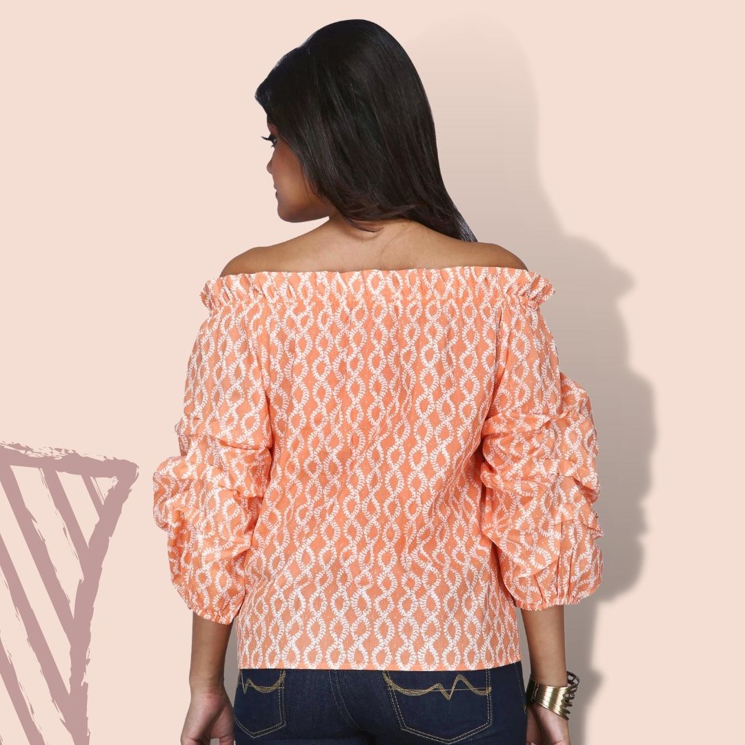 Women's Printed Off Shoulder Casual Papaya Top – S & F Women's Printed Off Shoulder Casual Papaya Top – S & F
