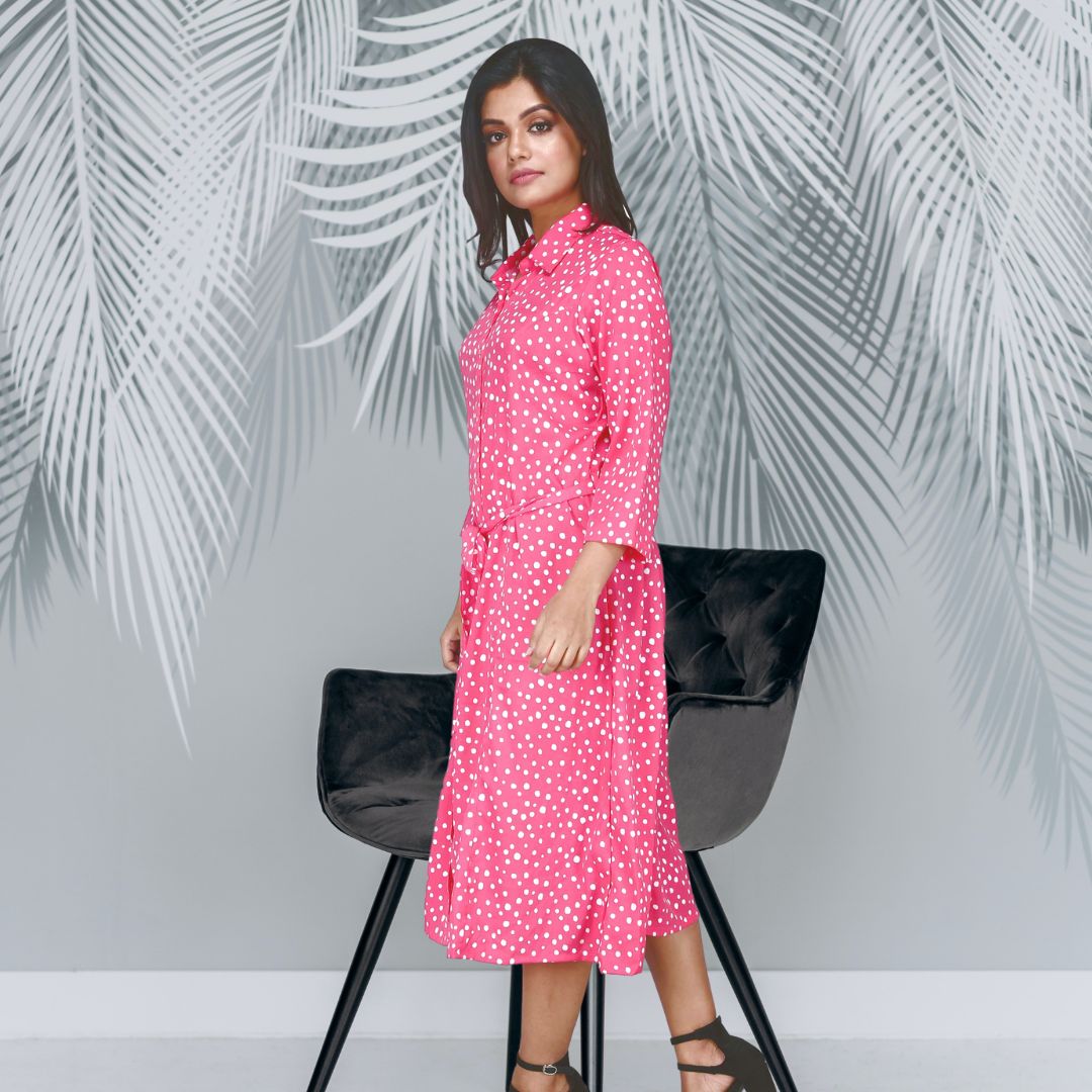 Women's Printed Pink Midi Dress