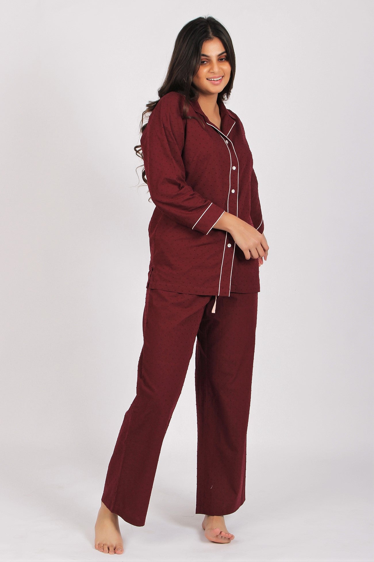 Women's Swiss Dot Maroon Nightsuit