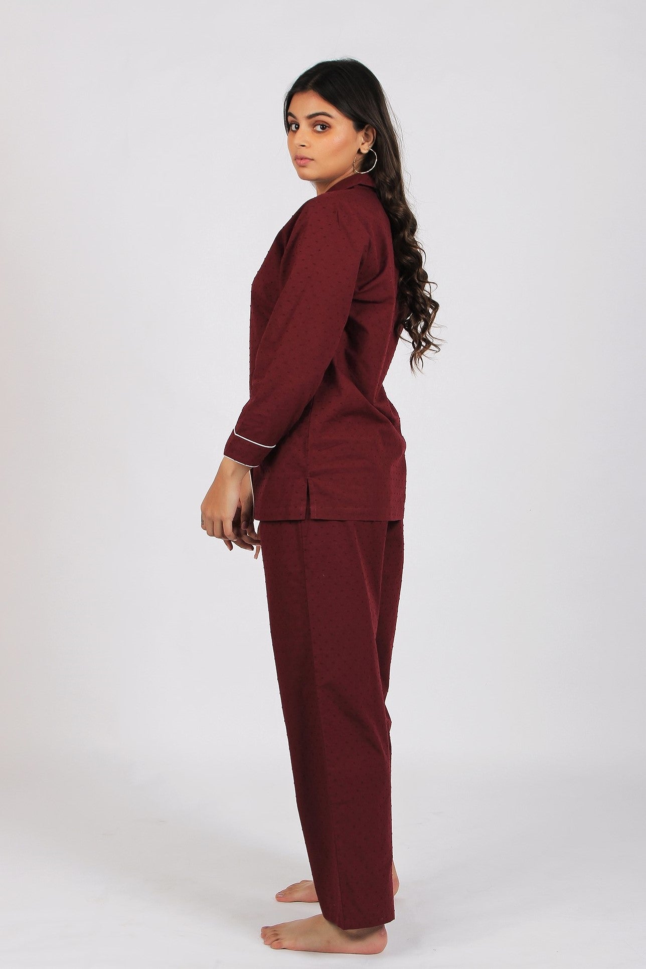 Women's Swiss Dot Maroon Nightsuit