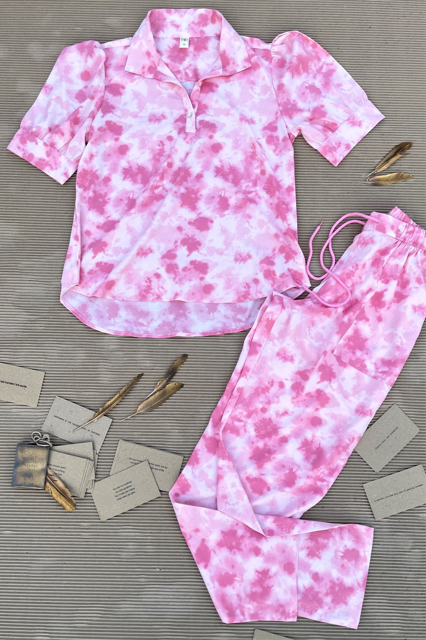 Women's TIE- n- DYE - Shirt Co-Ord Set - Porcelain Pink