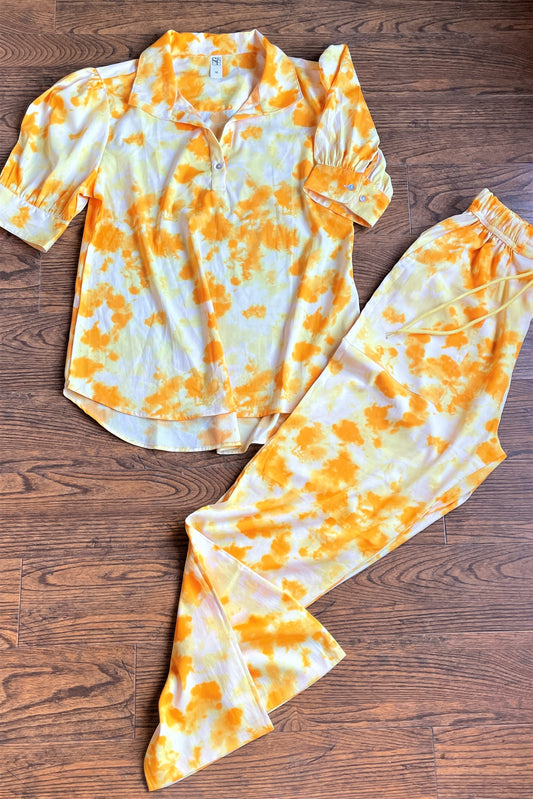 Women's TIE- n- DYE - Shirt Co-Ord Set - Yellow Stone