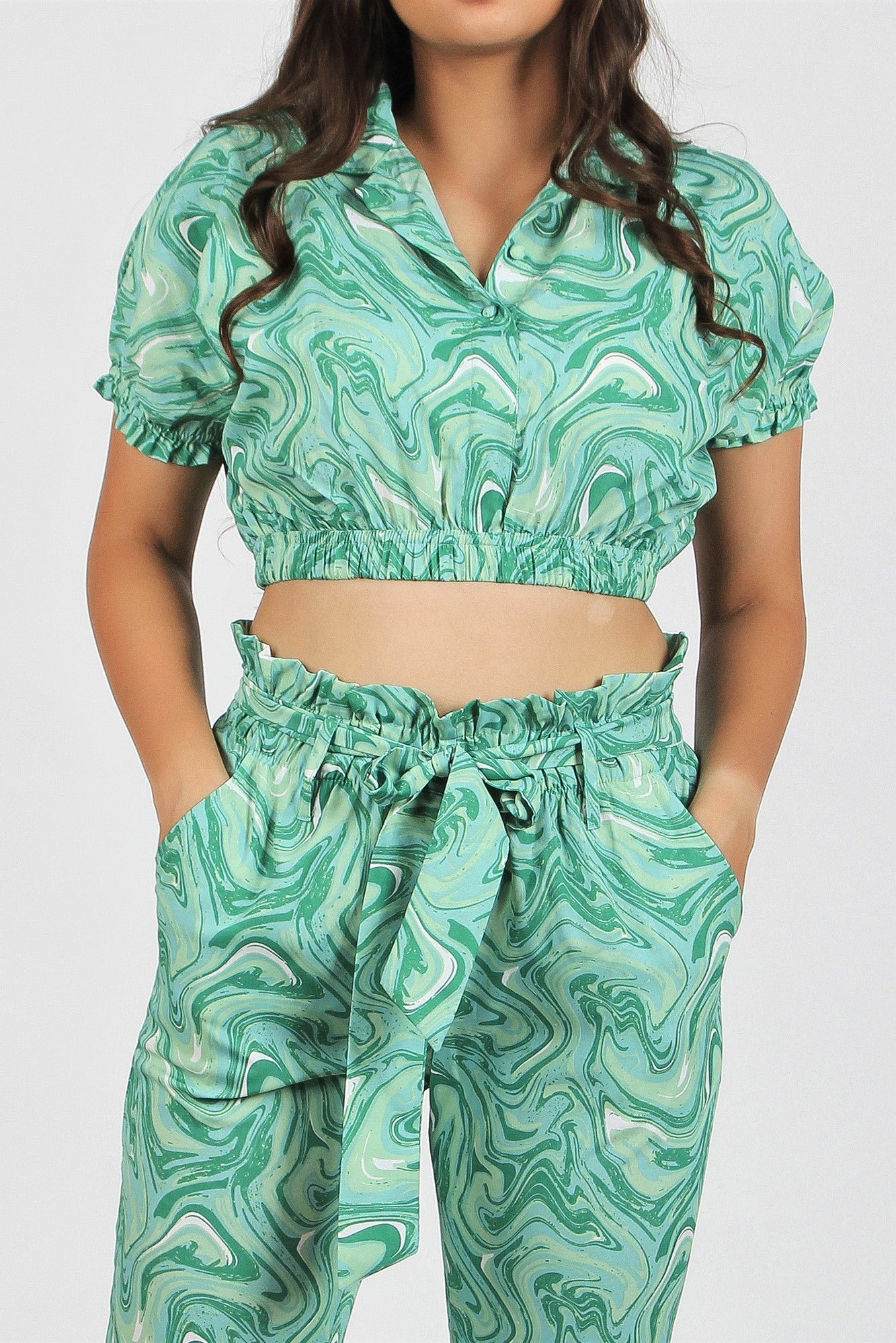 Womens Crop Top Co ord Set Spiral Jade Green S F Online Store