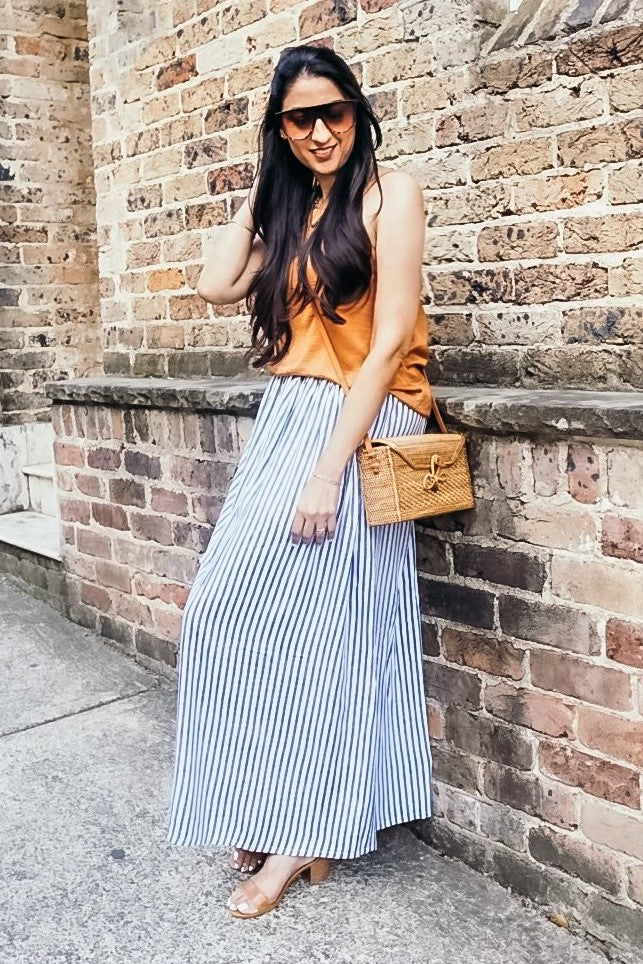 Womens Blue White Striped Long Skirt