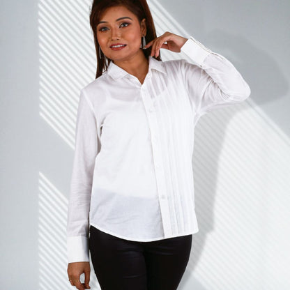 Women's Formal White Pintuck Shirt