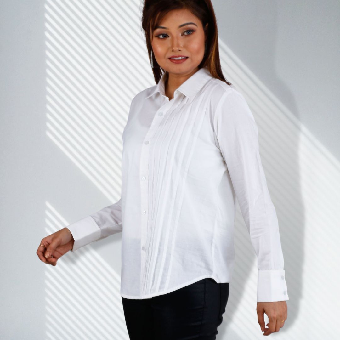 Women's Formal White Pintuck Shirt