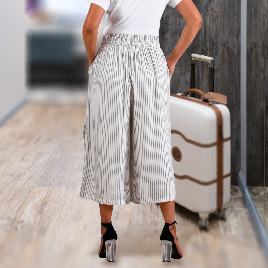 Women's Striped Three Fourth Pants With Skirt Look