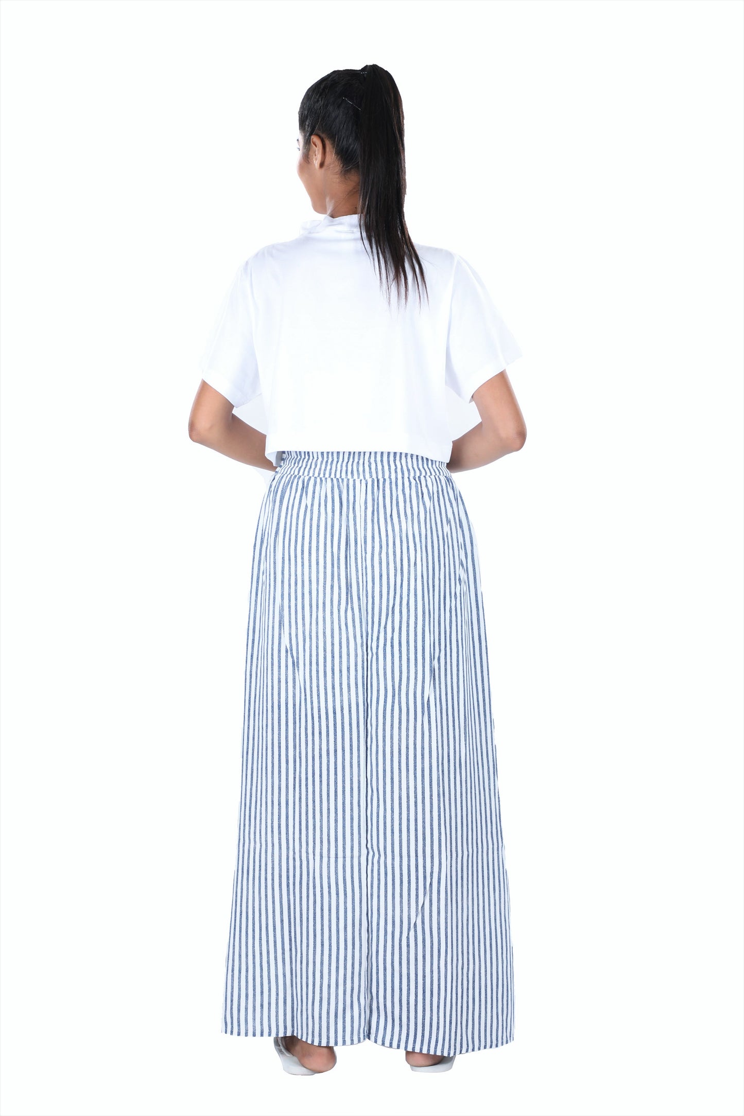 Womens Blue White Striped Long Skirt