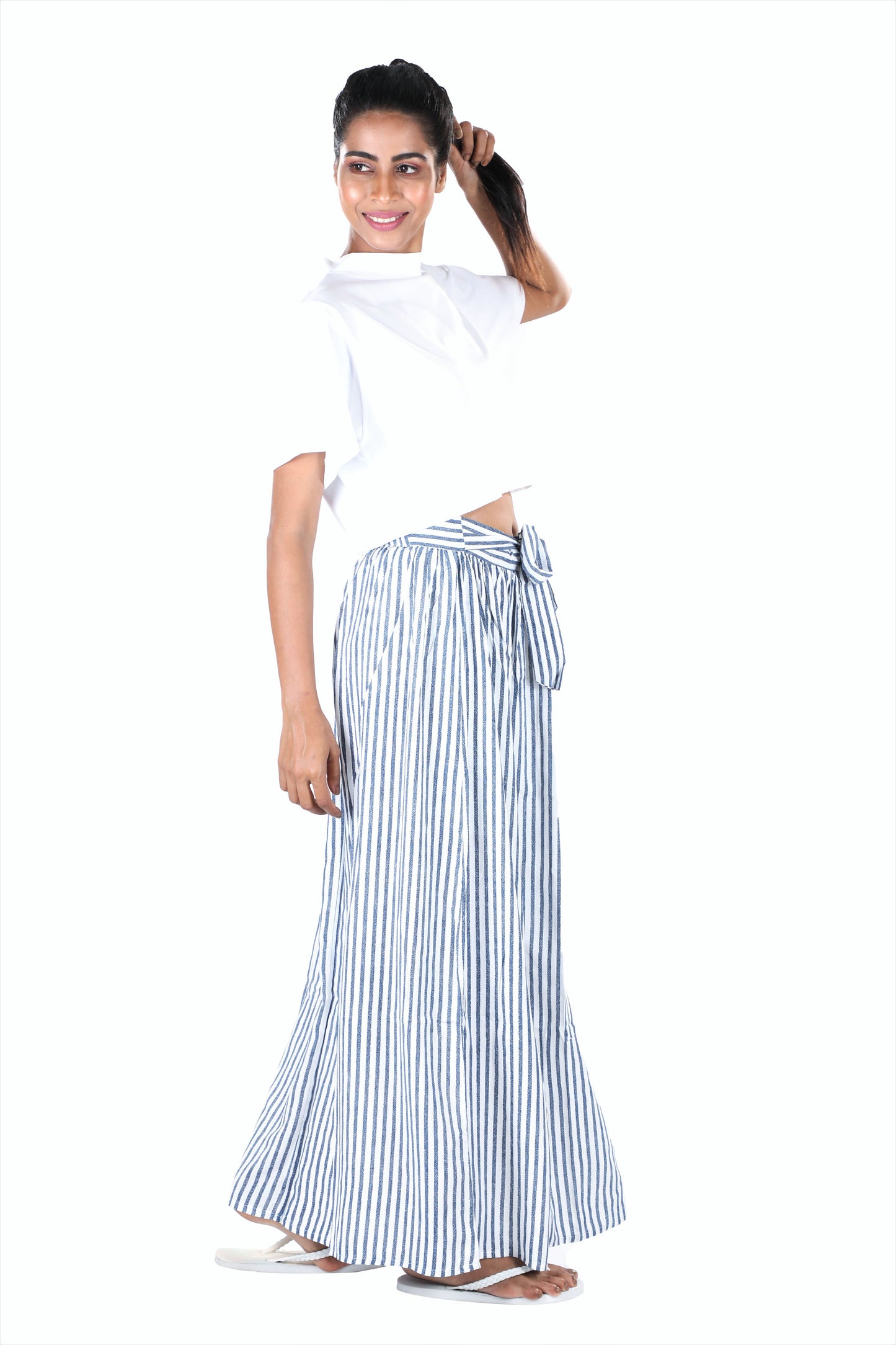 Womens Blue White Striped Long Skirt