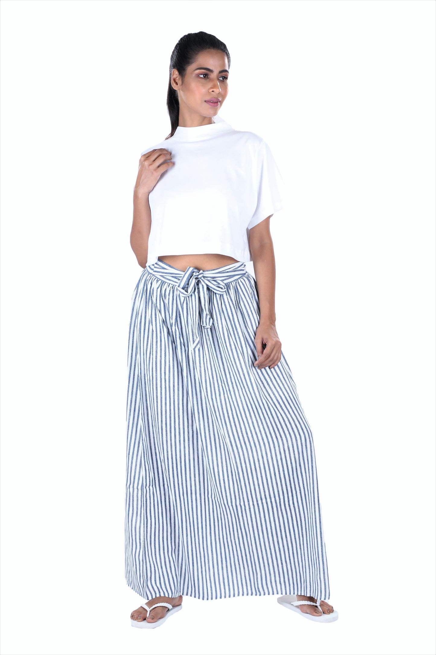 Womens Blue White Striped Long Skirt