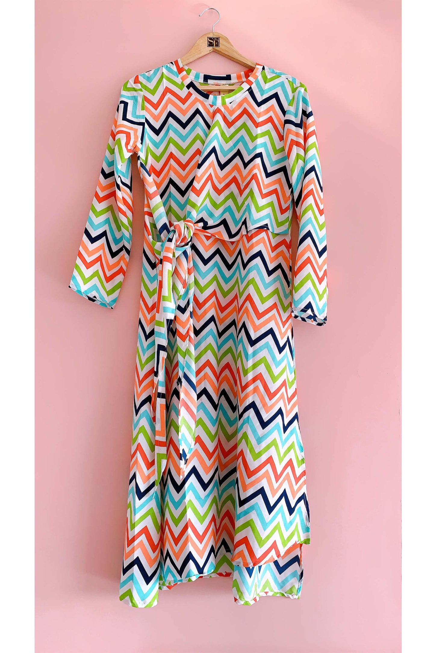 Women's Multicolour Chevron Printed Long Dress